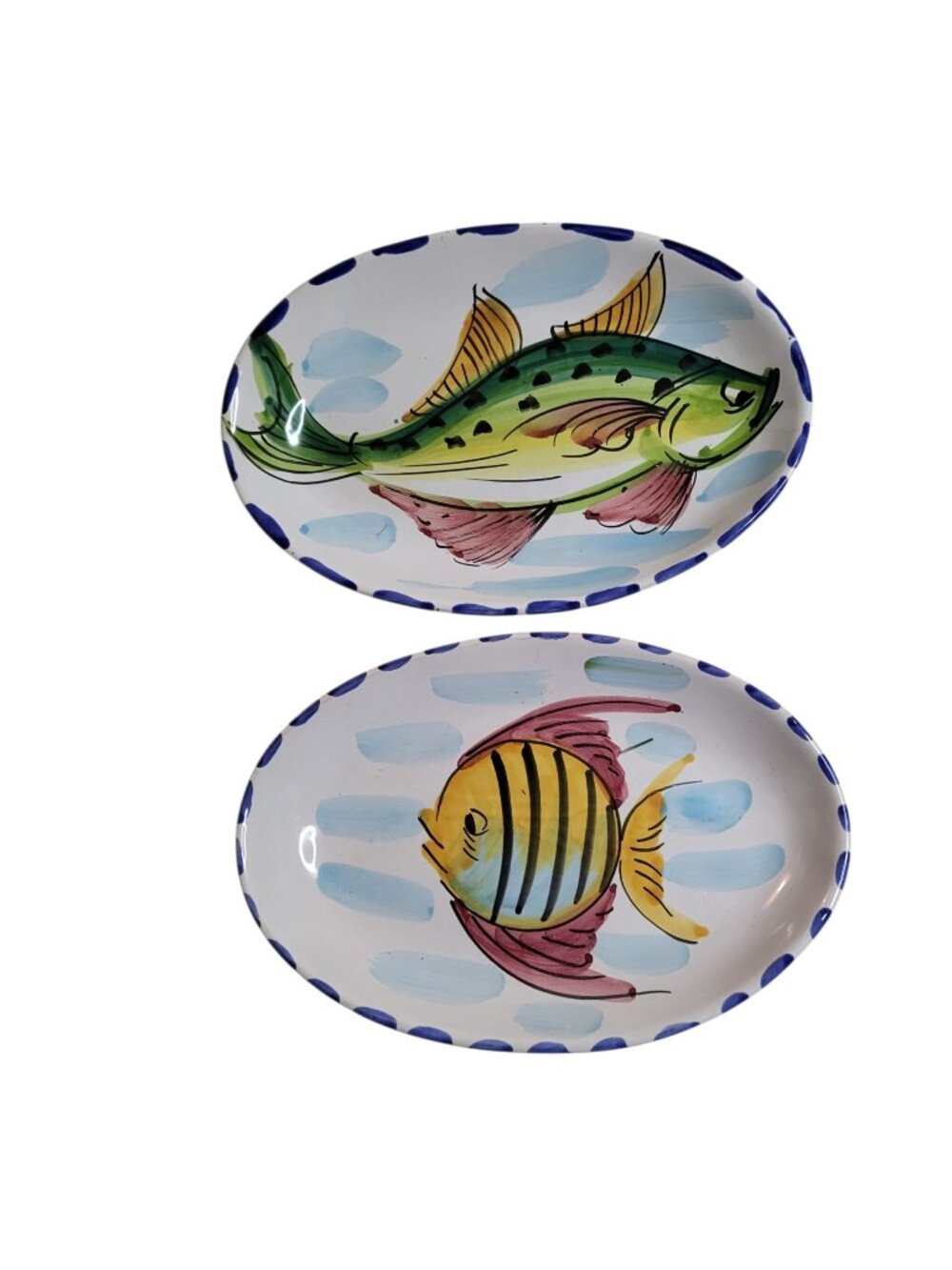 2 Vietri Italy Ceramic Fish Plates Oval Hand-Painted 10x7 Inches